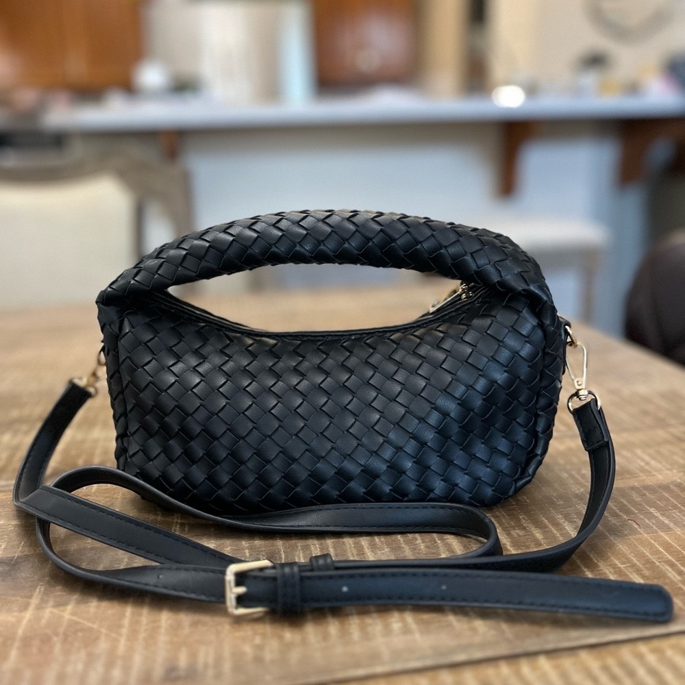 Urban Expressions Black Faux Leather Woven Hobo crossbody bag